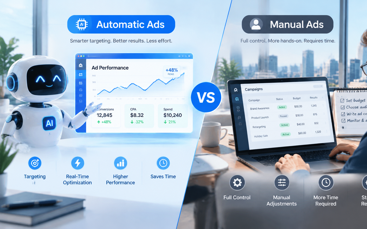 Auto vs Manual Ads Comparison Infographic